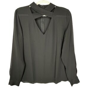 Bold Elements Black Long Split Sleeve Blouse Zip Back‎ X Front Women's L NWT